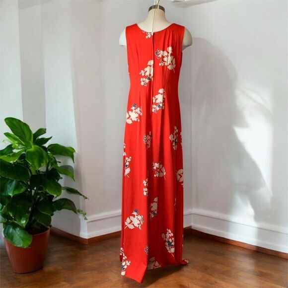 Vintage 1970s Red Maxi Dress Medium 70s Shift Floral - Picture 3 of 10